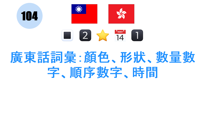 廣東話詞彙：顏色、形狀、數量數字、順序數字、時間